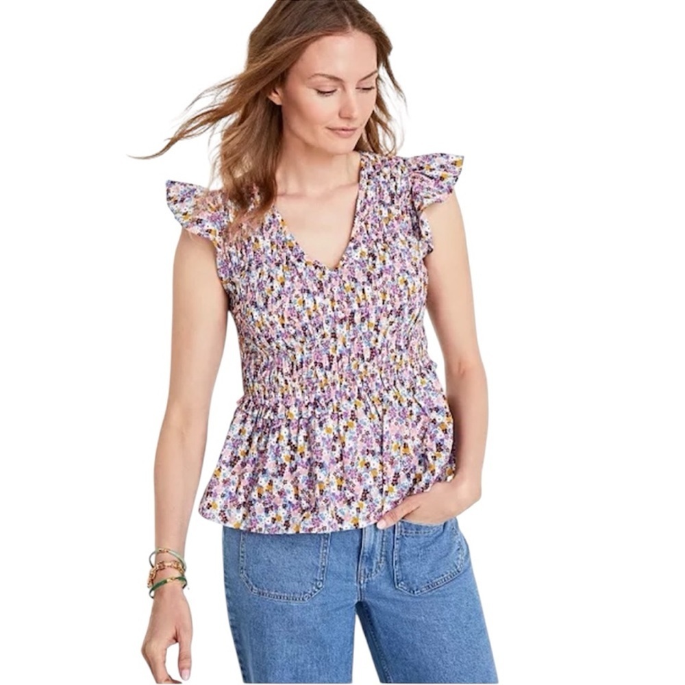 🆕 ON 34TH Floral Top ruffle-Sleeve Printed Peplum Top Size S